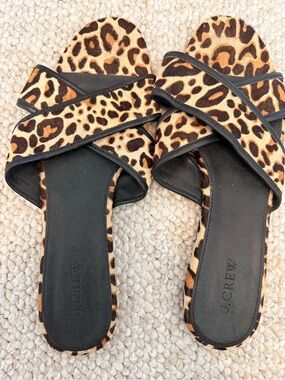 J. Crew Leopard-Print Crisscross Slide Sandals in Brown & Black